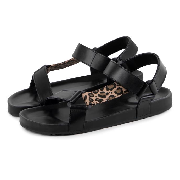 totes® Ladies Walking Sandal Black With Leopard Extra Image 1